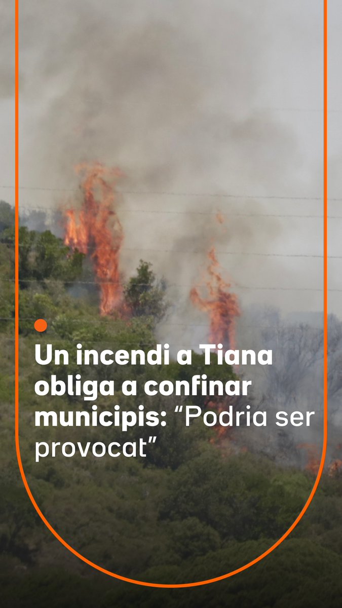 Un incendi amb diversos focus crema en una zona forestal de Tiana, al Maresme, a tocar de la serralada de Marina. Hi ha diversos municipis confinats. Hi ha una persona detinguda pel foc. La columna de fum és visible des de diverses poblacions