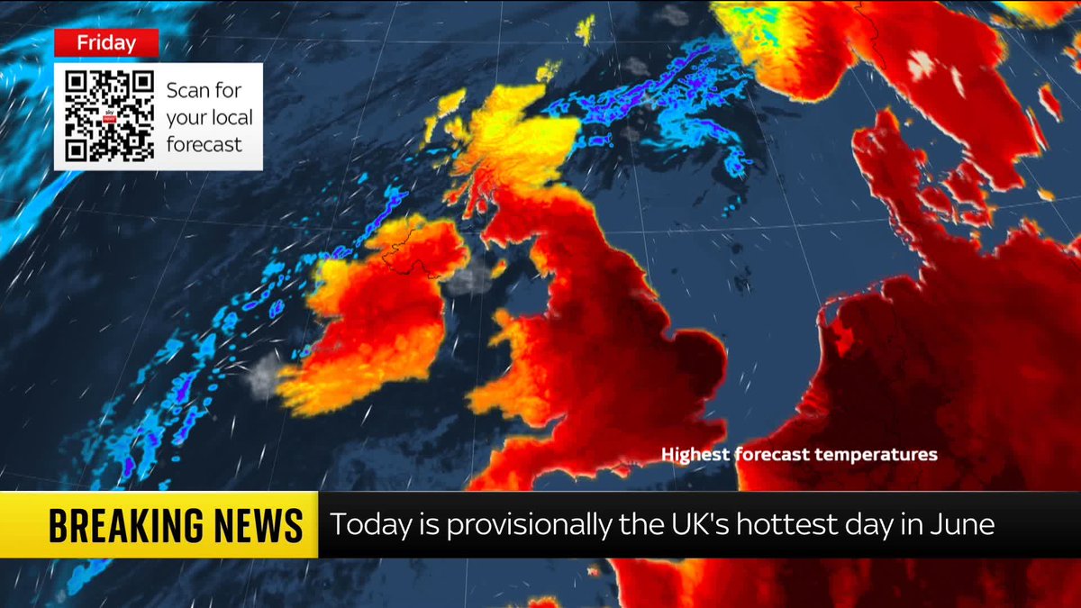 BREAKING: The June heat record has been broken for third day in a row. Wattisham in Suffolk has reached 36.9C, surpassing yesterday's highs of 36.7C in Merryfield, Somerset. Follow the latest: