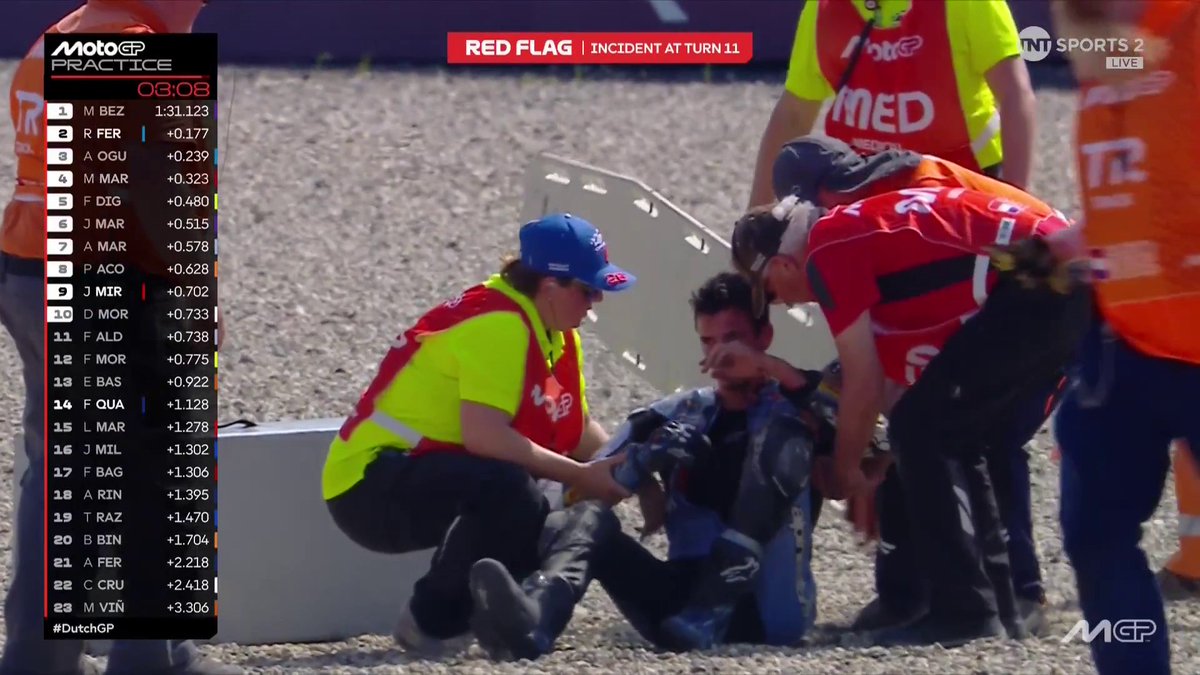 HUGE ONE FOR ALEX MARQUEZ 😳 He's sitting upright, looking a little worse for ware, and the red flags are out 🚩 #MotoGP | #DutchGP | Live on TNT Sports and HBO Max