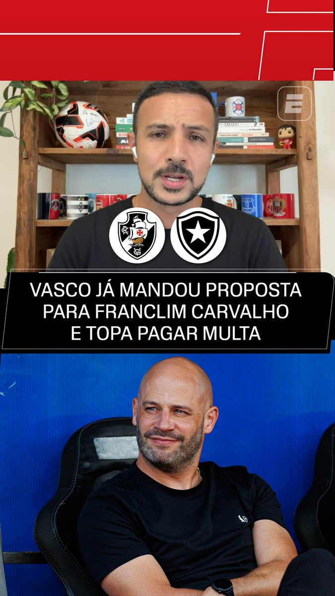JÁ APRESENTOU PROPOSTA! No Fala a Fonte, Bruno Andrade falou sobre a procura do Vasco da Gama por um novo técnico e disse que a equipe cruz-maltina já colocou uma proposta na mão de Franclim Carvalho e que o clube está disposto a pagar a multa rescisória junto ao Botafogo! ASSISTA ao Fala a Fonte AO VIVO no YouTube da ESPN Brasil! #FalaFonte #FutebolNaESPN