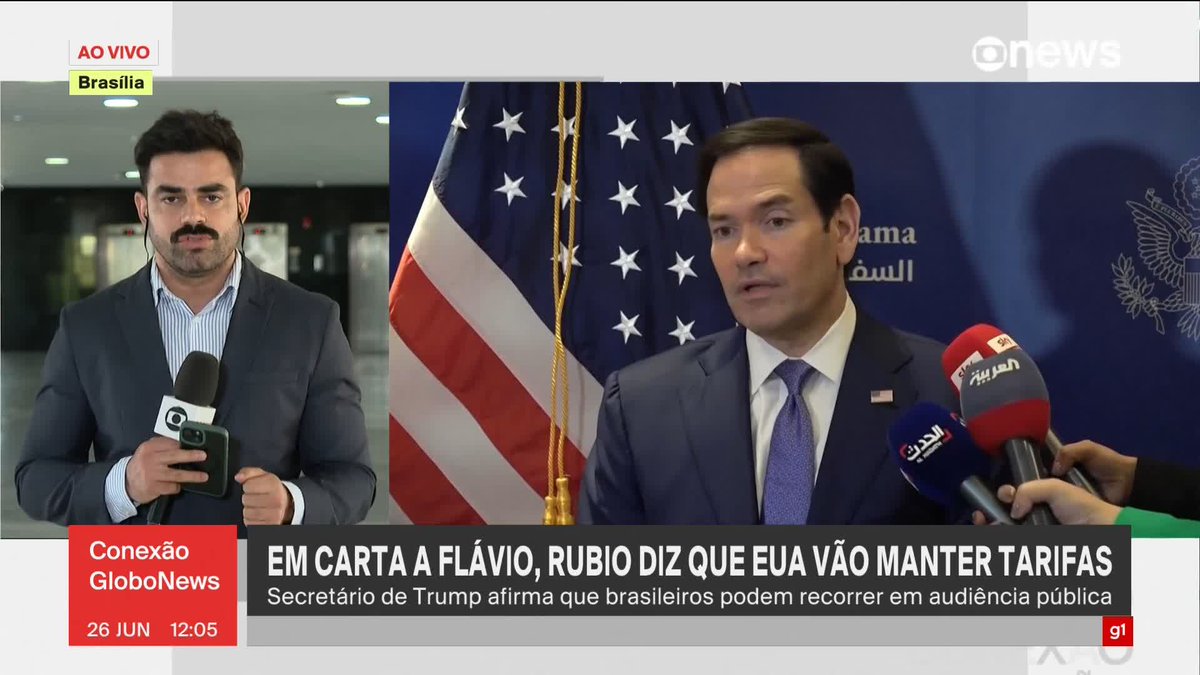 Marco Rubio envia correspondência oficial em resposta à carta de Flávio Bolsonaro e reafirma postura dos EUA sobre proposta de novas tarifas contra o Brasil. ➡️Assista à #GloboNews: #conexãoglobonews #EUA #Brasil #FlávioBolsonaro #tarifas