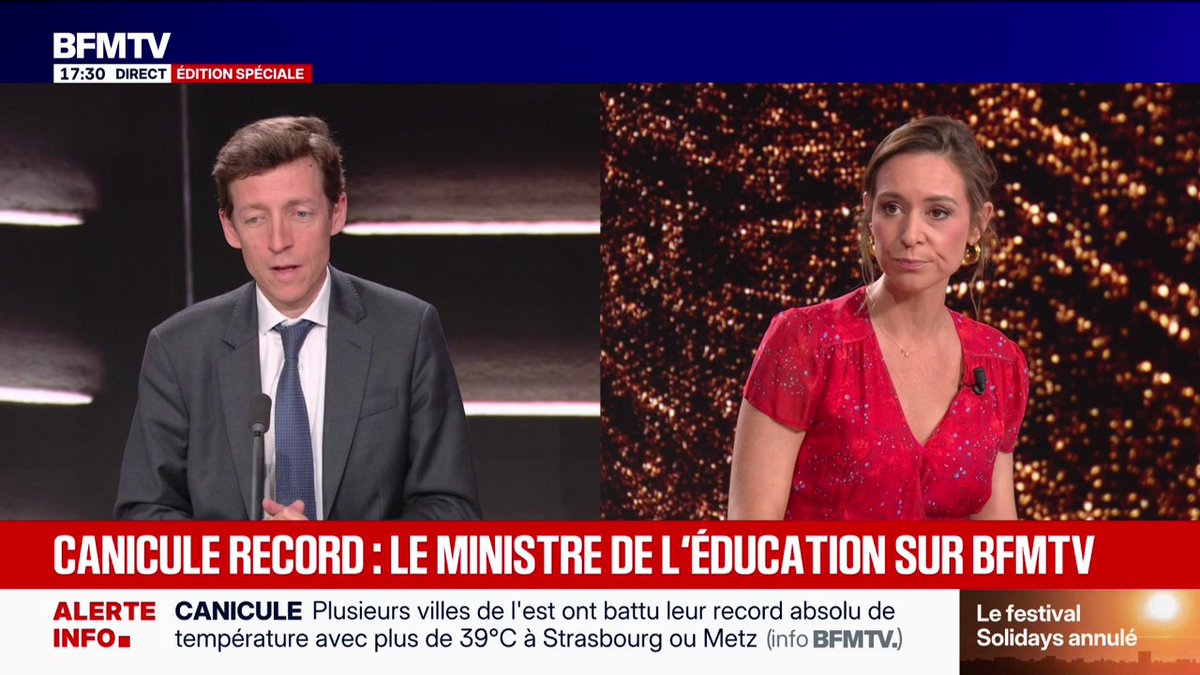 Édouard J’ai frais qui ne quitte pas sa veste tellement on se les gèle dans la clim des plateaux et des ministères nous dit qu’il est content d’envoyer les gosses passer le brevet dans des fours scolaires Ben c’est bien mon gars