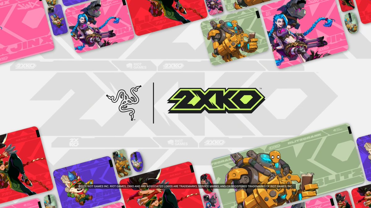 2XKO mains, choose your champion: The Razer | 2XKO @ Evo Customs Collection is now live, featuring Akali, Jinx, Blitzcrank, and Teemo designs across mice, mats, and phone cases. Customize your gear, add your gamertag, and let everyone know who you're bringing into the fight.