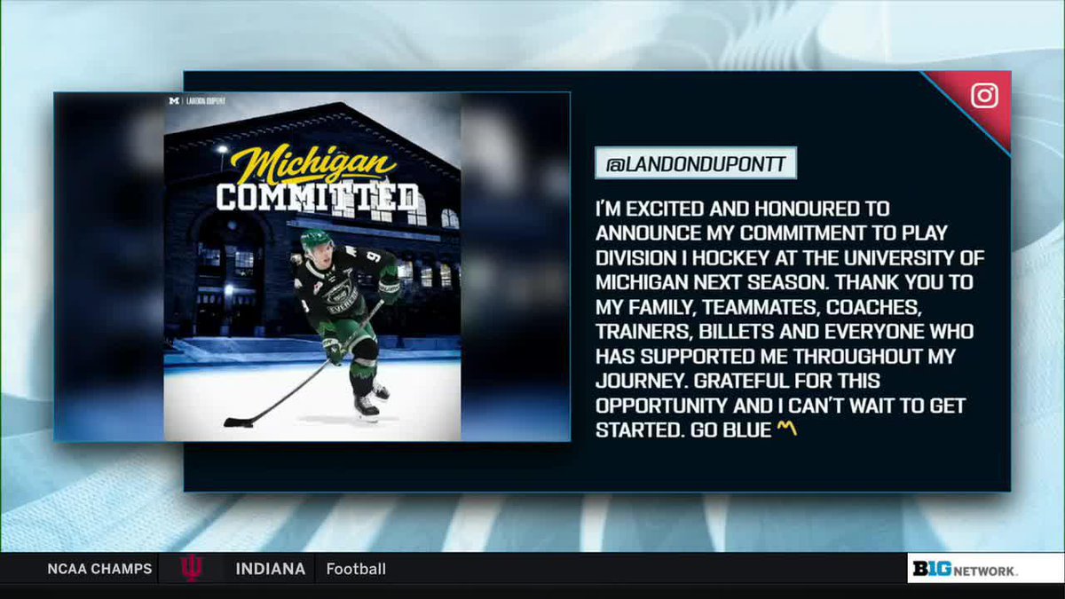 "Michigan is loaded, it's going to be crazy." 👀 Landon DuPont, the projected #1 overall pick in the 2027 NHL Draft, has committed to Michigan Hockey. #B1GToday