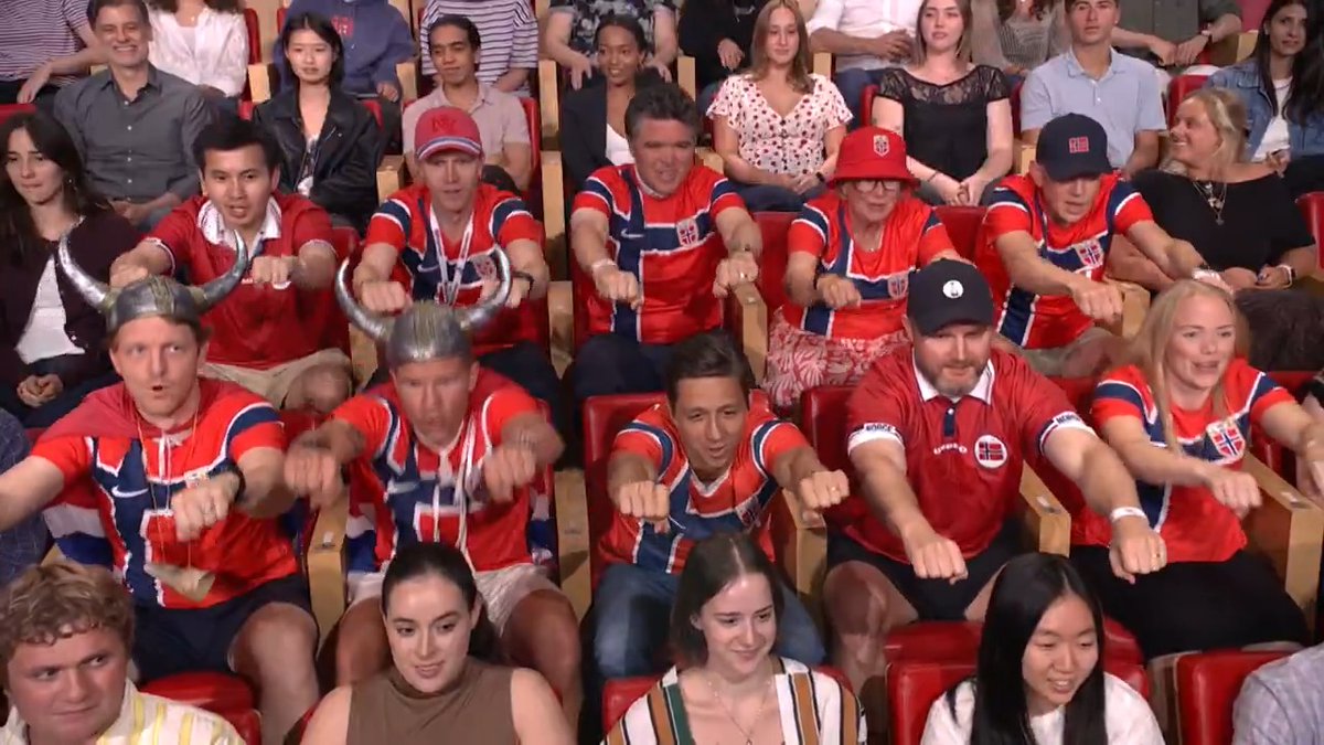 Norway fans do their viral viking row chant in the audience 😂 FIFA World Cup #FallonTonight #FIFAWorldCup