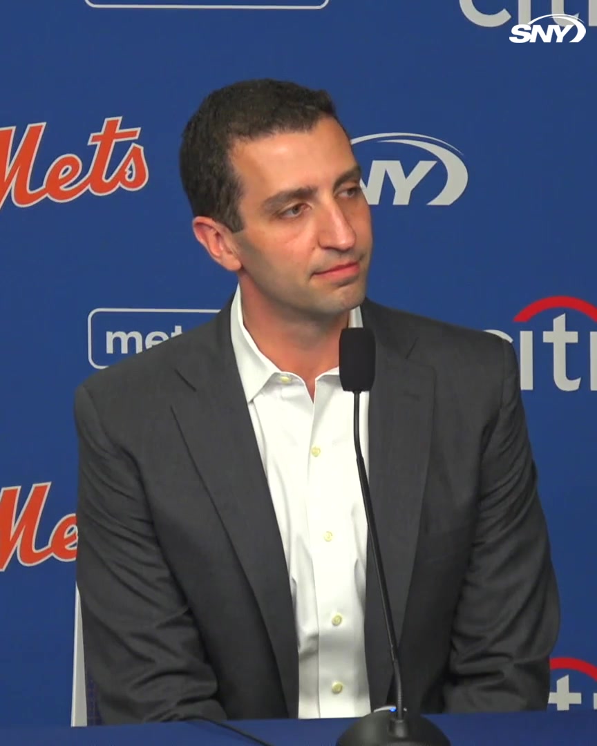 David Stearns was asked if he second-guesses the Mets moving on from long-tenured players in the offseason: "My focus continues to be on, how do we get the most out of this present group? That's where my energy is going to be spent."