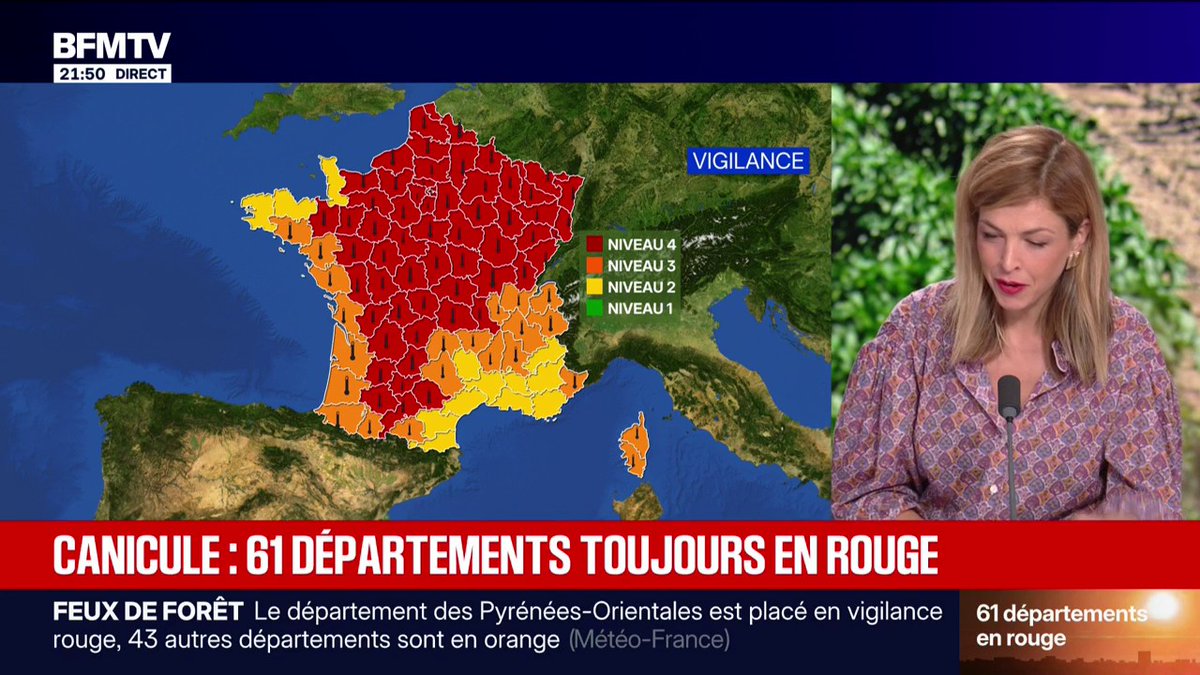 La France continue de subir une vague de chaleur, dépassant les 42 degrés aujourd'hui