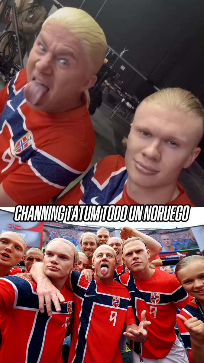 Channing Tatum se convirtió en un verdadero vikingo 💥 Hace unos días se volvió "el doble" de Haaland para un comercial y hoy, fue a apoyar a la selección con el mismo look 🇳🇴 ⚽ 📹 Vía: erling