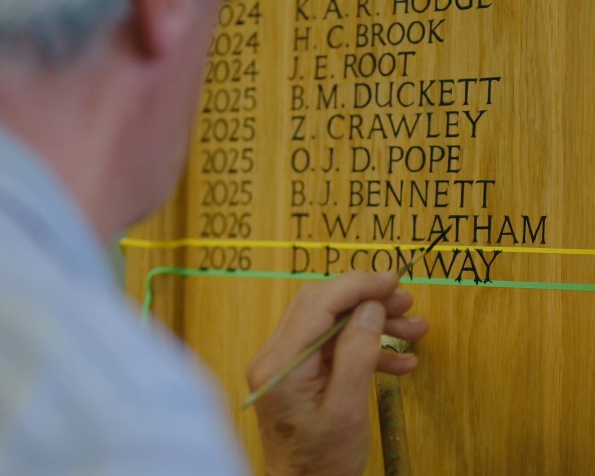 On the morning of day 2, Tom Latham & Devon Conway's names were hand- painted into history at Trent Bridge 🖌️