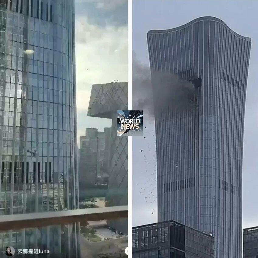 💥北京发生「迷你版911」 小型飞机撞上“中国尊” 2026年6月26日(周五)晚上约6时许，北京朝阳区CBD国贸地区，中信大厦(中国尊)，北京第一高楼(108–109层 - 528 米)。 飞机：小型轻型运动飞机，属东时双悦(北京)通用航空公司拥有。飞机仅有前后两座位，体积约一辆汽车大小。机长疑似从石佛寺机场起飞后准备返场，飞行中偏离航线，失去联络后撞击大厦东侧高层。 撞击大楼瞬间，飞机在空中解体，大量残骸碎片从高空掉落，部份砸在大厦东门篷顶起火冒烟。大楼玻璃幕墙多处破裂、出现明显撞击洞口与金属框架撕裂，但大楼整体结构稳固，未发生倒塌或大规模火灾。 官方尚未公布确切伤亡数字。目击者称警察封锁北京朝阳区中央商贸区周边部分道路，又阻止路人拍照。