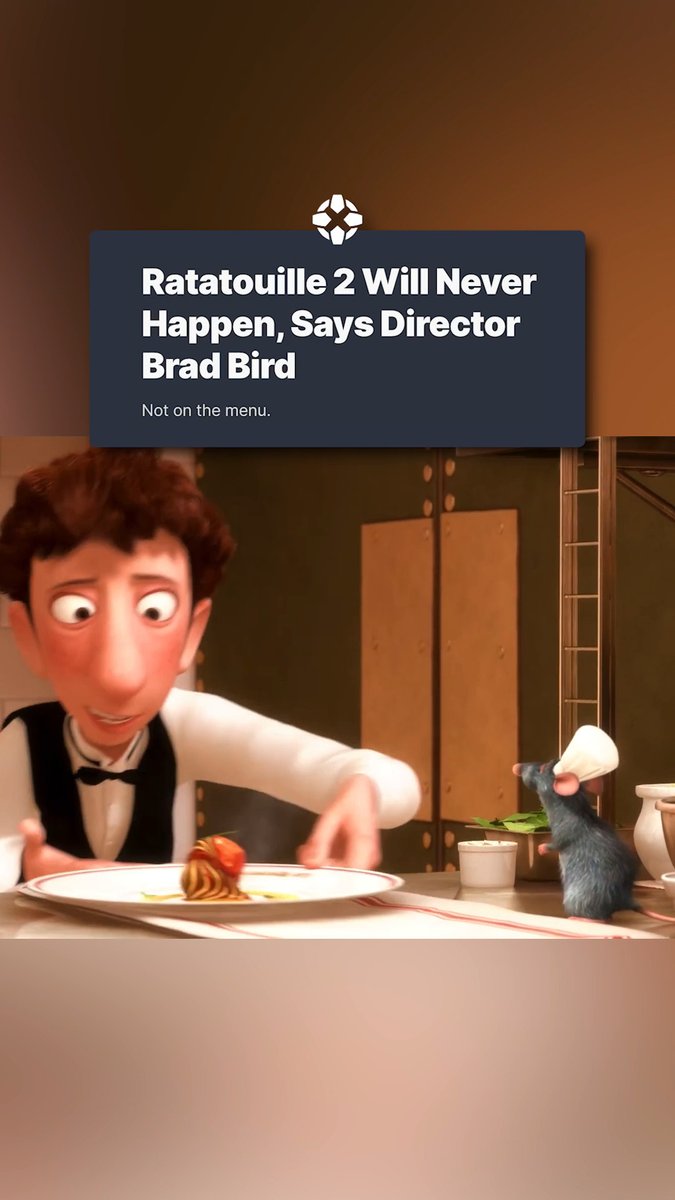 Even though it seems like every Pixar movie has gotten a sequel, don't expect one coming from Ratatouille.