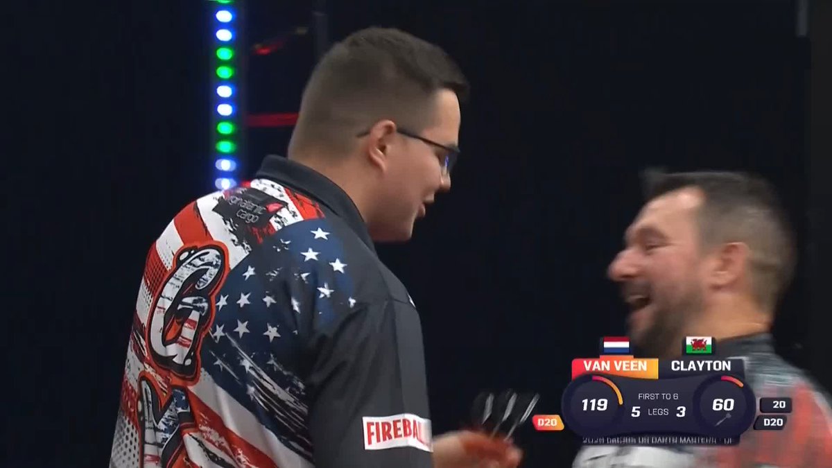 VAN VEEN TURNS ON THE STYLE! 👏 Another sublime performance! Gian van Veen averages 106 to account for Jonny Clayton and set up a tantalising tie against Luke Humphries in the semi-finals! 📺 #USDarts2026