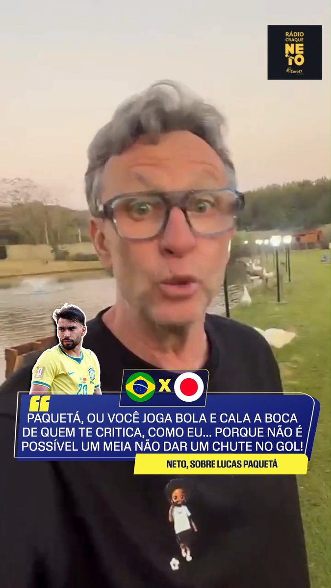 Dias antes da partida entre Brasil e Japão na fase de 16-avos de final da Copa do Mundo, Neto deu aquela leve cobrada em Lucas Paquetá. (via radiocraqueneto/IG) 👉 Assista à Copa do Mundo FIFA pela CazéTV no Disney+, sem custo adicional. #ESPN2026 #FIFAWorldCup