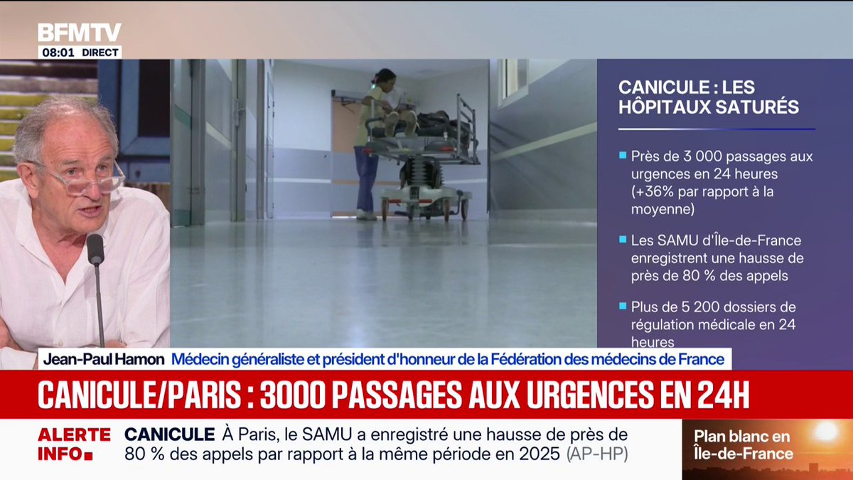 Canicule: près de 3.000 passages aux urgences de l'AP-HP en 24 heures, soit une hausse de 36 % par rapport à une journée normale