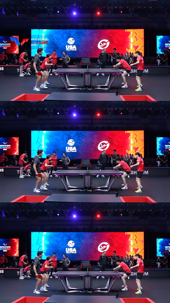 China 🤝 USA A great co-training session at #USSmash ends with Sun Yingsha pulling off that edge ball 🤣💪 #TableTennis