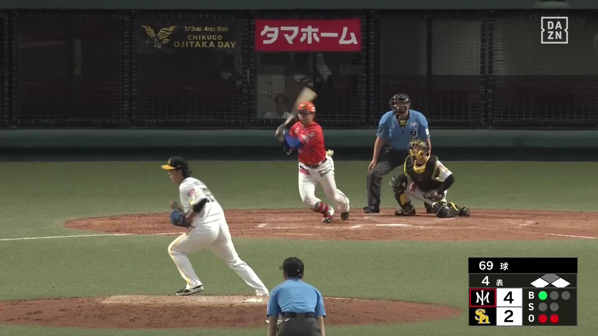 流石の低め捌き 昨日のゲームでは4打数3安打 絶好調・髙山俊がタイムリーヒット ⚾️ソフトバンク×オイシックス（ファーム） #albirex #だったらDAZN
