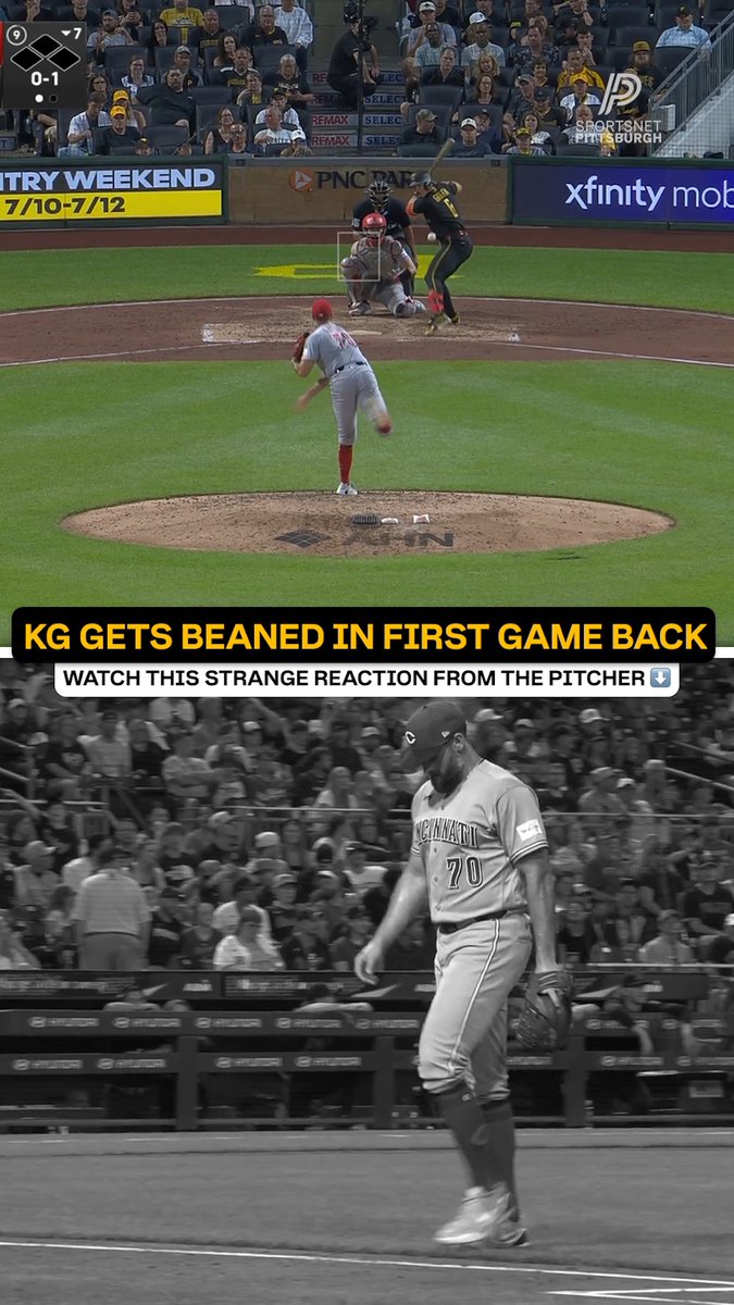 After hitting a leadoff home run in his first game back, Konnor Griffin took one square in the back in the 7th. #Reds pitcher Tejay Antone seemed to taunt the crowd afterward? ⬇️