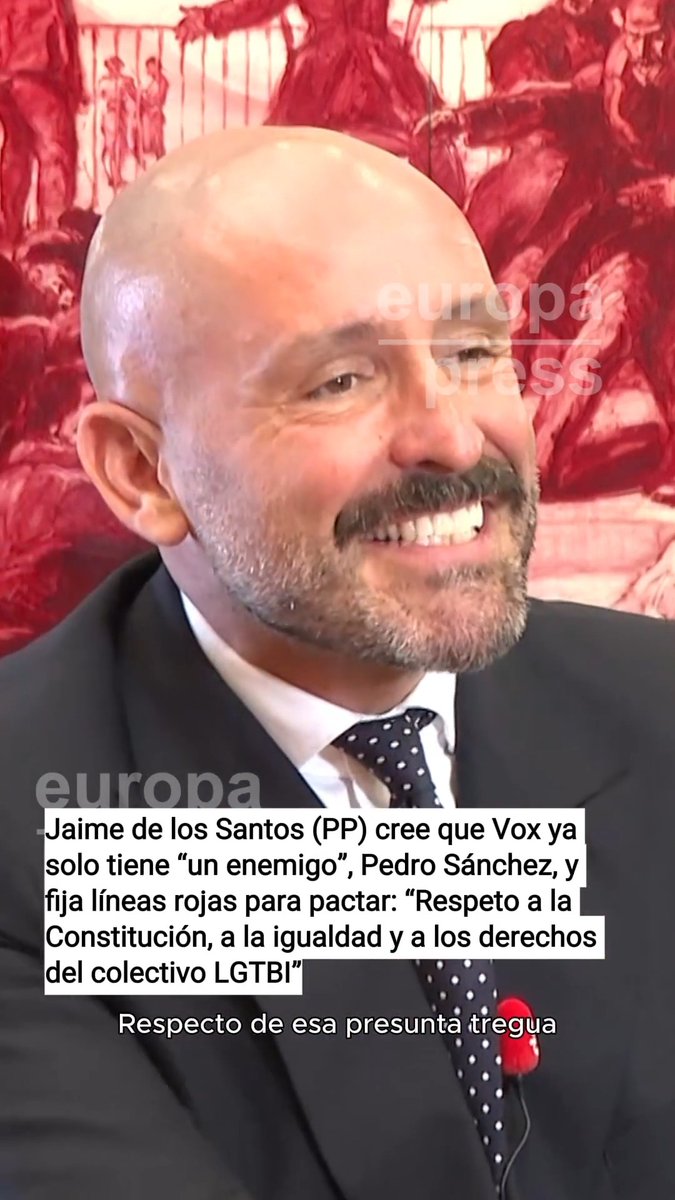 Jaime de los Santos (PP) asegura que hay "líneas rojas" con Vox, como el respeto a los derechos del colectivo LGTBI, aunque considera que la formación de Abascal ve ahora a Pedro Sánchez como su único "enemigo"