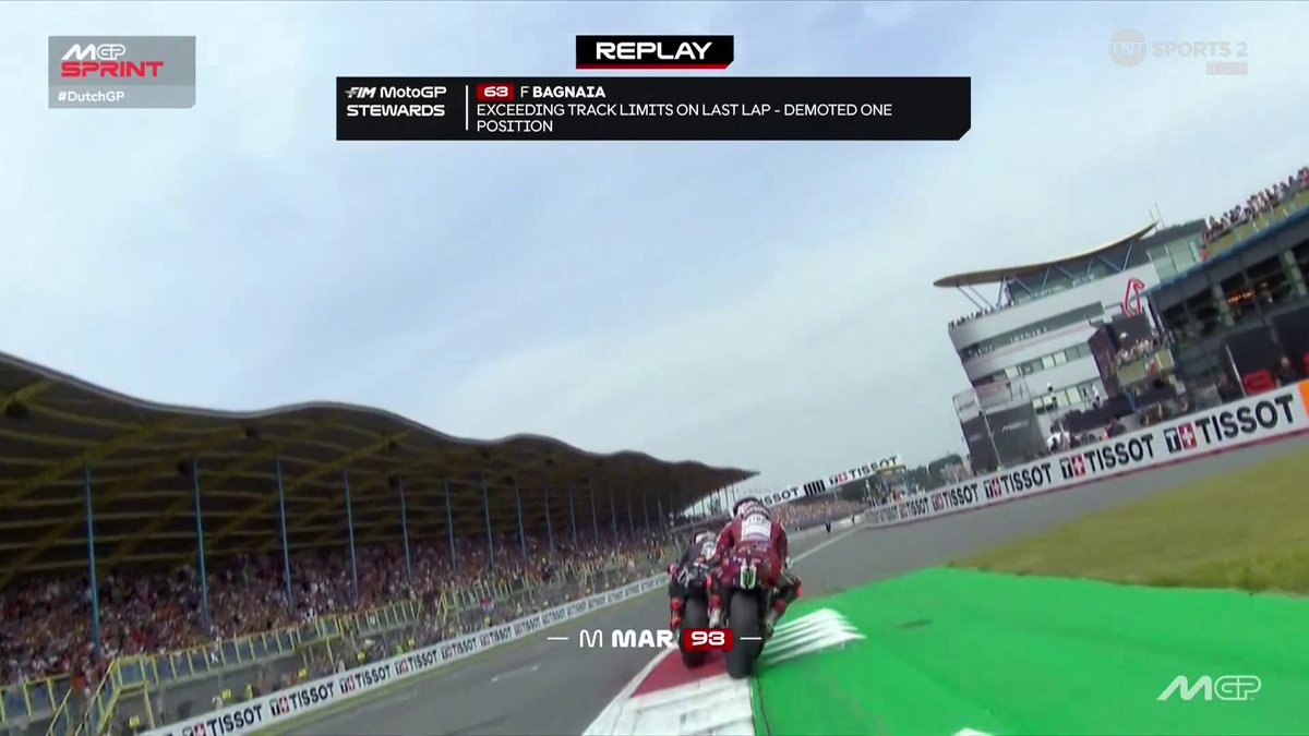 Pecco Penalised!! ๐ฅ He is demoted a position after exceeding track limits on the final lap ๐ #MotoGP | #DutchGP | Live on TNT Sports and HBO Max