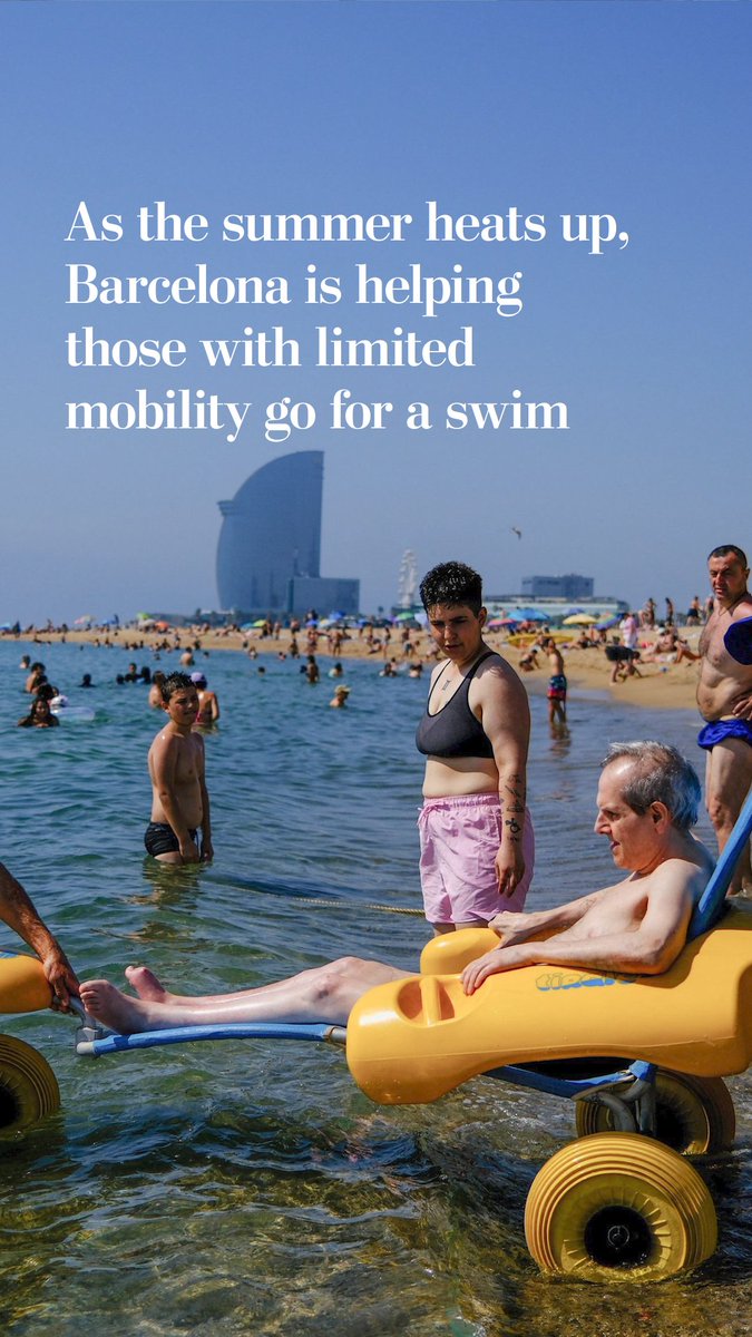 As Barcelona residents flock to the beach to escape soaring temperatures, dozens of people with limited mobility used an assisted-swimming service to enjoy the cool waters of the Mediterranean.
