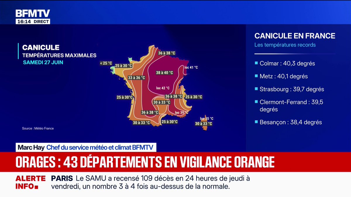 43 départements ont été placés en vigilance orange pour orages par Météo-France