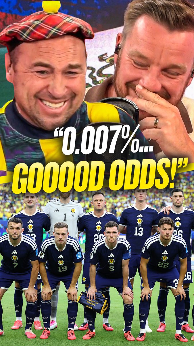 "0.007%... Good odds!" 👀 "0.01%... Fish growing legs!" 🤣 Jason Cundy &amp; Jamie O'Hara break down Scotland's odds of qualifying for The World Cup knockout stages.