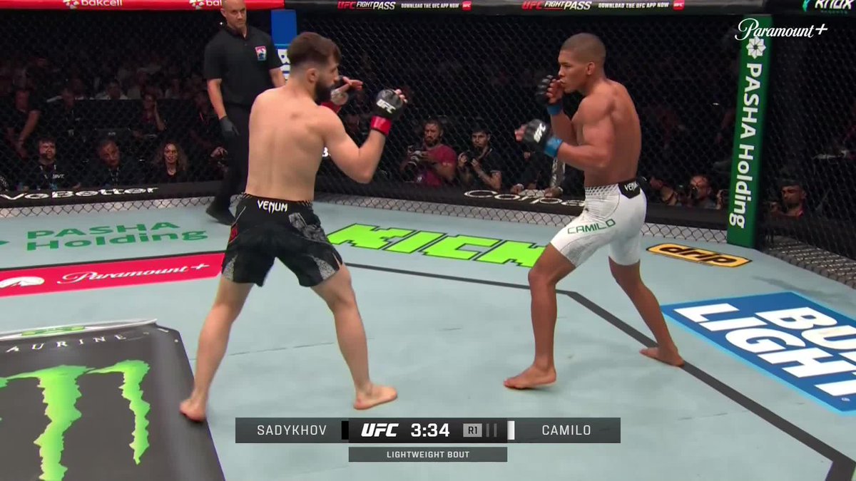 HE ONLY NEEDS TO LAND ONCE! 🤩 Matheus Camilo goes right hand into GNP for the R1 TKO win! [ #UFCBaku | LIVE ON @ParamountPlus ]