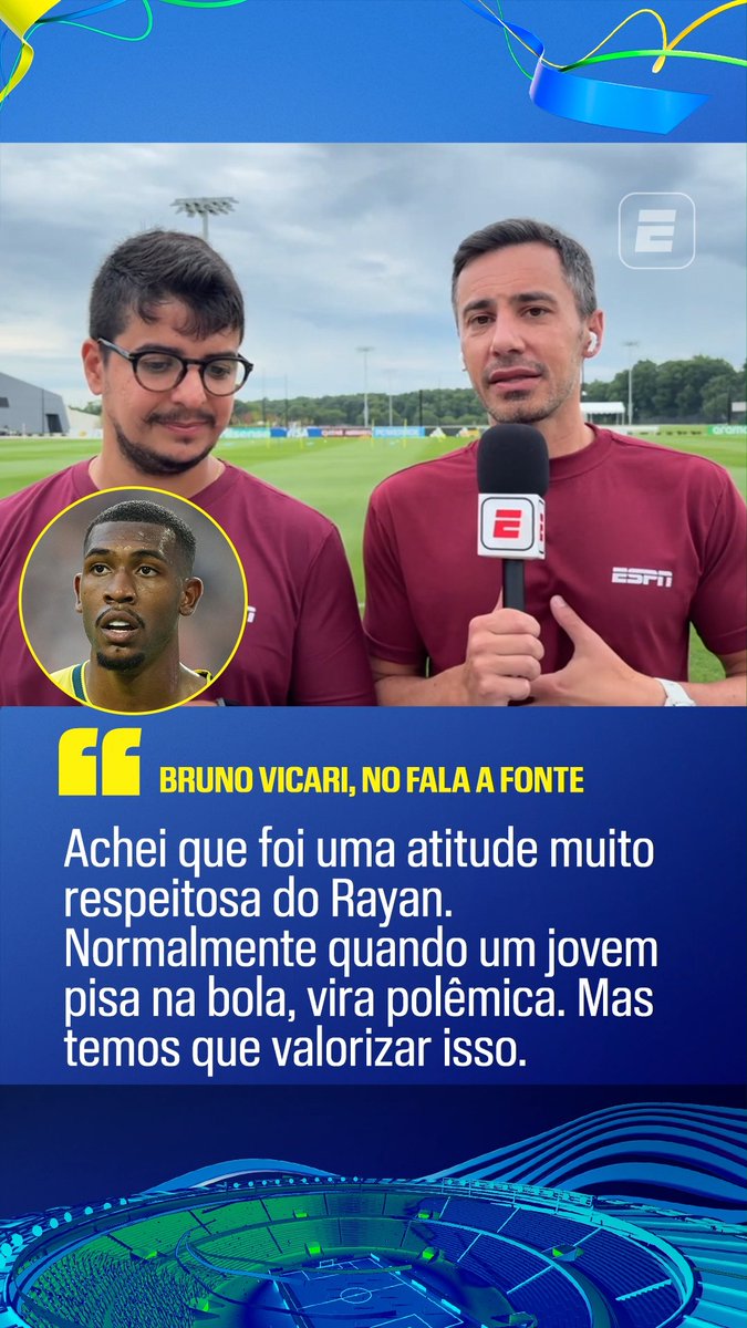 🇧🇷 “Uma coisa que chamou muito a minha atenção: o Rayan chegou na coletiva de boné. Ele senta e tira o boné. Quando acaba a entrevista, ele coloca o boné e vai embora. Eu achei uma atitude muito respeitosa. Eu não sei qual é a origem do Rayan, mas me parece que ele cresceu em um ambiente onde foi muito bem educado.” 🎙️ Bruno Vicari, na ESPN. 🎥 ESPN Brasil | SportsCenter Brasil