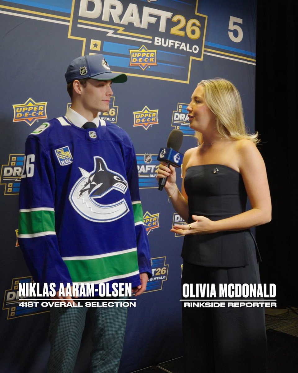 "It means a lot, [I'm] really grateful." Niklas Aaram-Olsen chats with Rinkside Reporter Olivia McDonald about getting drafted by the #Canucks. #NHLDraft | Uber Eats