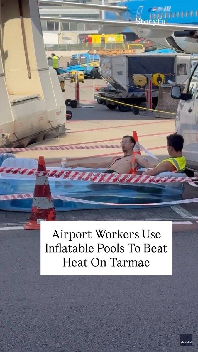 Sheesh….how hot is in Europe….airport workers in Amsterdam cooling off 🤣