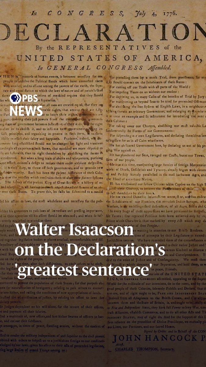 Ahead of America's 250th anniversary, author Walter Isaacson has turned his attention to a single sentence in the Declaration of Independence. Judy Woodruff spoke with Isaacson about the enduring power of those words and his new book, "The Greatest Sentence Ever Written." This report is part of her series, Crossroads: America at 250.