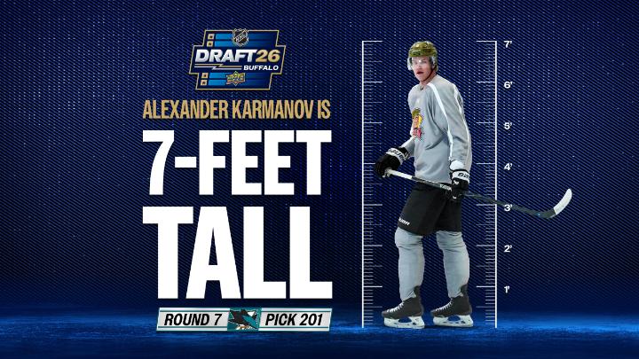 Alexander Karmanov is an absolute specimen 😳 Get to know the story behind the seven-foot tall San Jose Sharks seventh-round pick! #NHLDraft