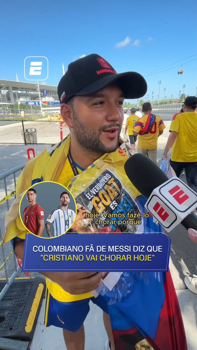 Torcedor colombiano antes de Colômbia x Portugal: “Cristiano vai chorar hoje. Cristiano é um jogador muito bom, mas Messi é o maior jogador de todos os tempos.” 🎥 ESPN Brasil