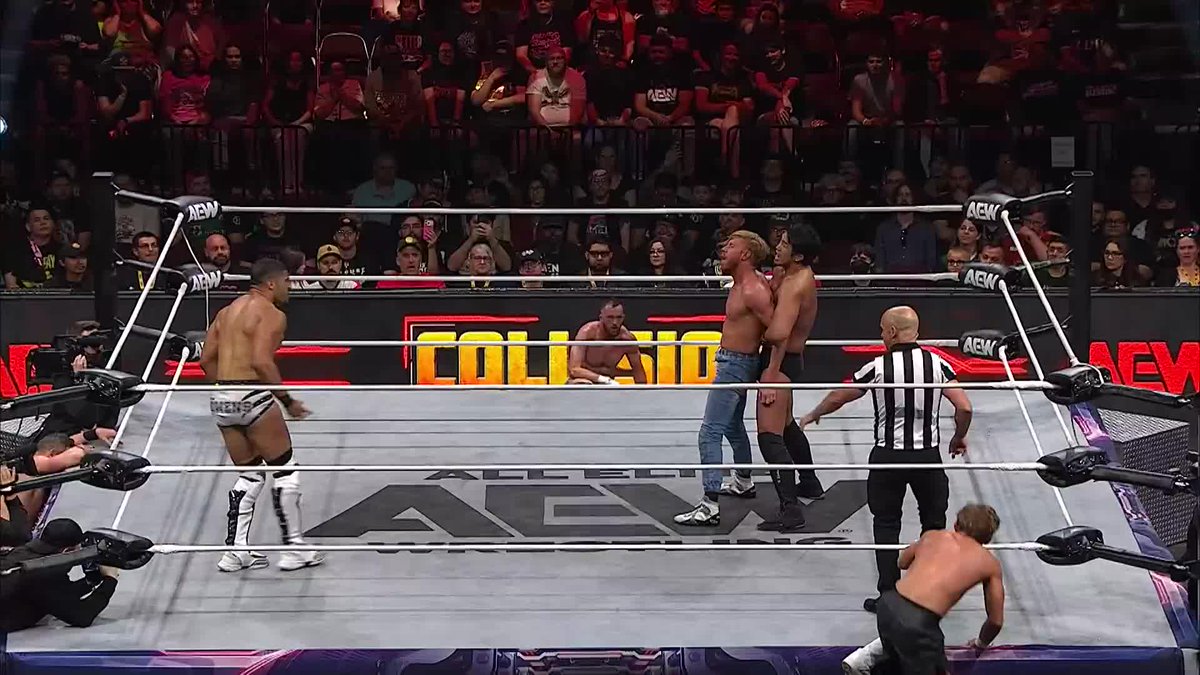 If @730HOOK and 柴田勝頼 / Katsuyori Shibata didn't like Anthony Bowens's methods before, they certainly may not think highly of them now! #AndStill! Watch #AEWCollision on TNT &amp; HBO Max