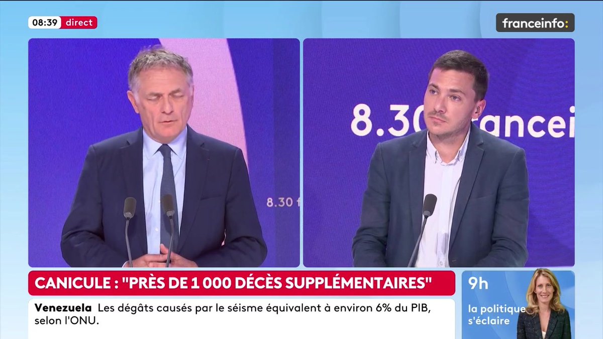 "Nous risquons une occupation des lits par les patients de la première vague d'hospitalisation" dans le cas d'un retour de la canicule en fin de semaine, alerte le chef des urgences de l'hôpital Georges Pompidou à Paris et député Les Républicains Philippe Juvin, invité du 8h30.