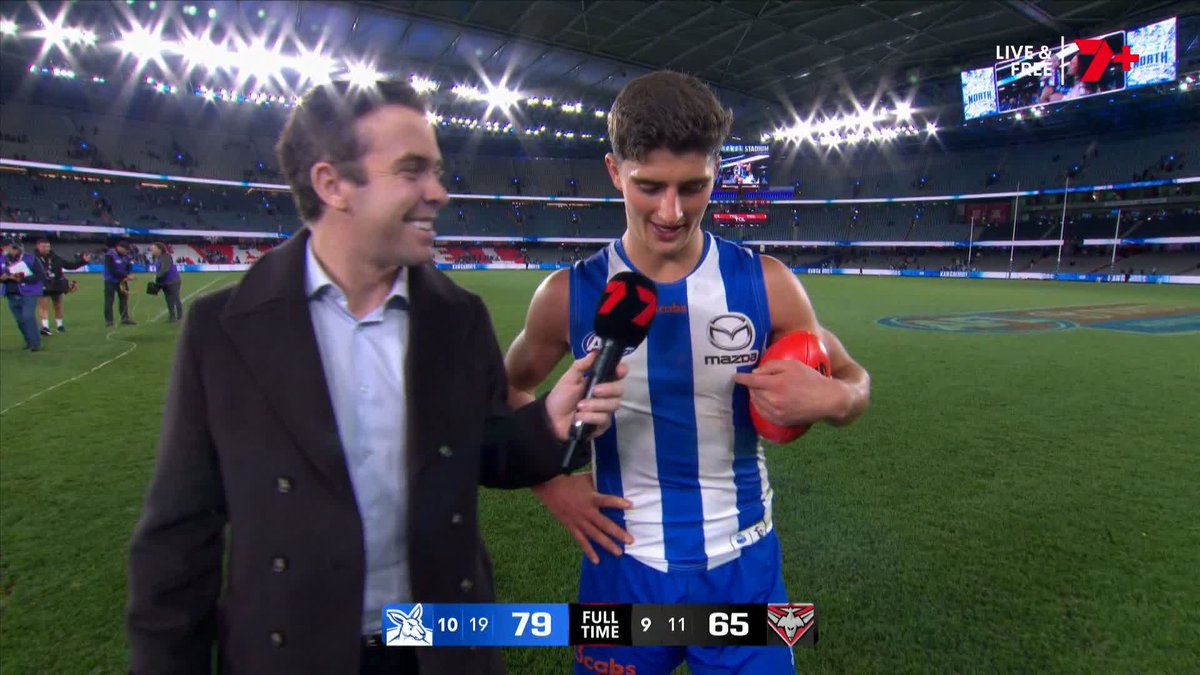 "I love our midfield, I love our team." 🗣️ Harry Sheezel chats with Tom Morris post-game #AFLNorthDons