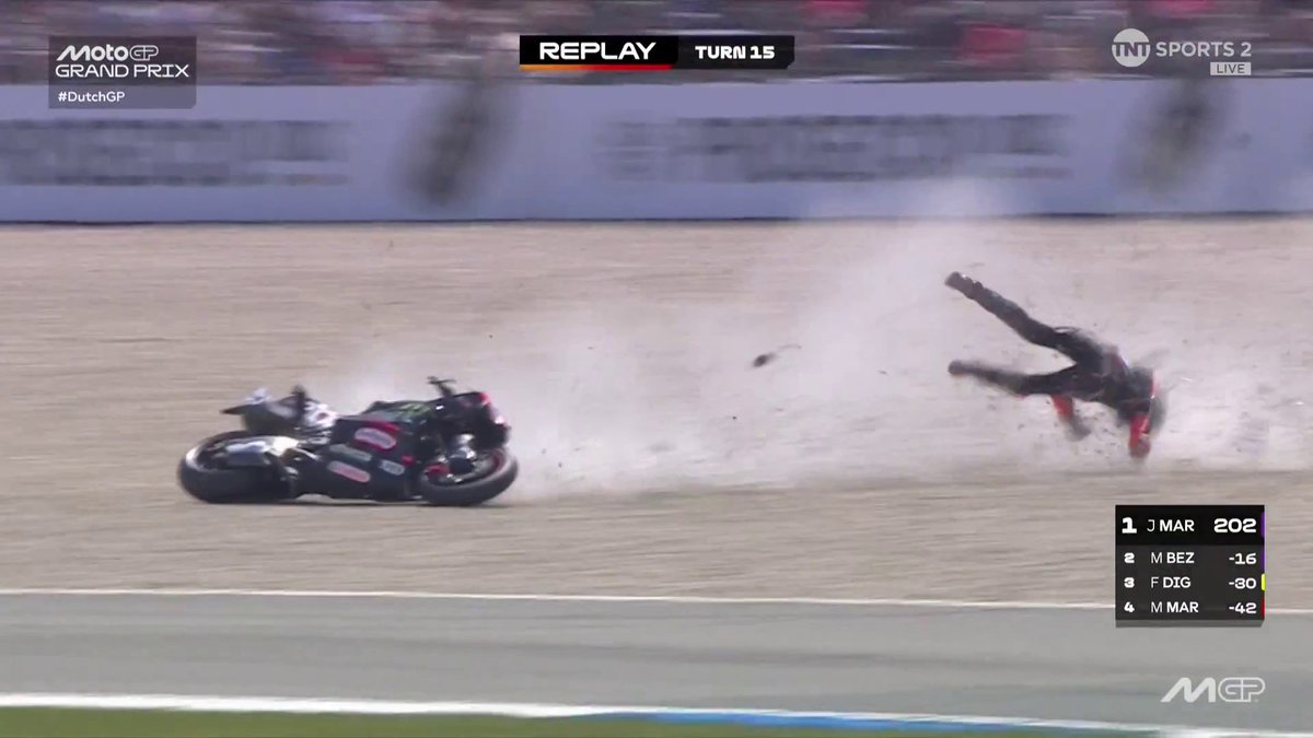 BEZZECCHI CRASHES OUT!!! 😱 This was huge for the World Championship leader 💥 #MotoGP | #DutchGP | Live on TNT Sports and HBO Max