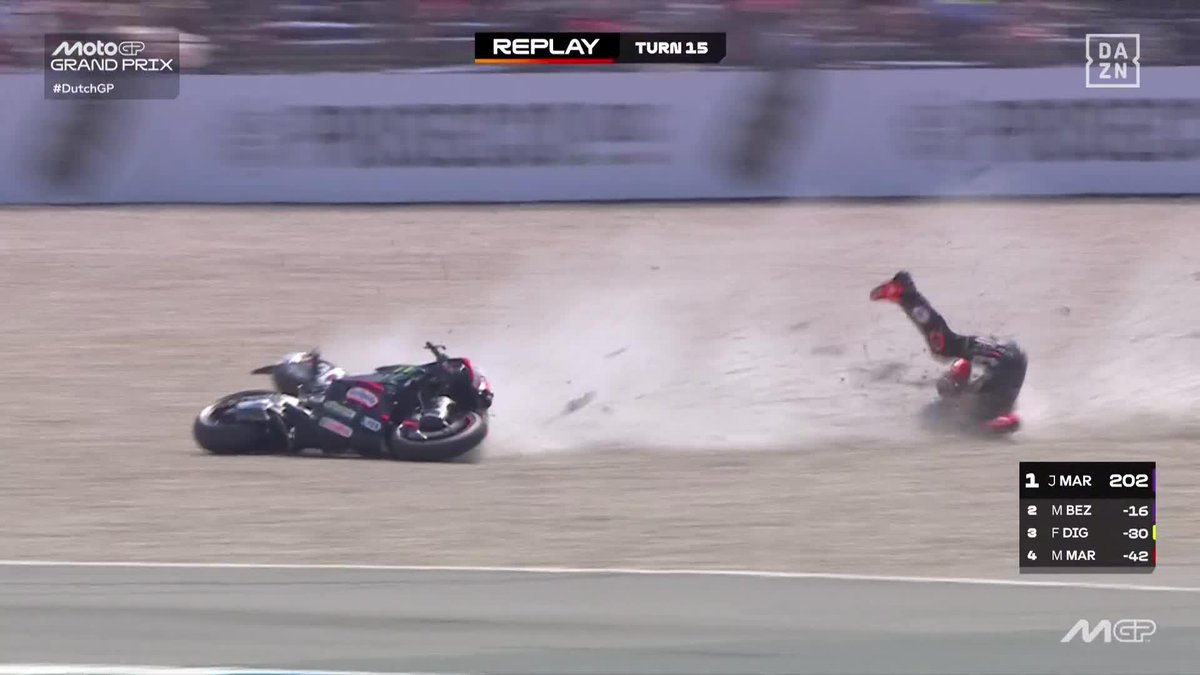 Durísima caída de Marco Bezzecchi que le deja fuera de carrera 😱 Un nuevo 0 para el hasta ahora líder del Mundial #DutchGP 🇳🇱 #MotoGP 🏁