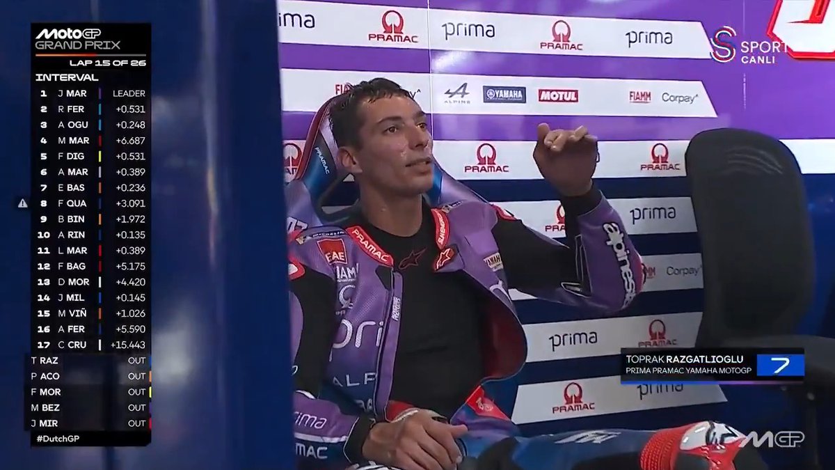 Toprak Razgatlıoğlu, son sıradan başlayıp 10.'luğa kadar yükseldiği Hollanda GP'den mekanik arıza nedeniyle çekilmek zorunda kaldı. Geçmiş olsun şampiyon. 🇹🇷