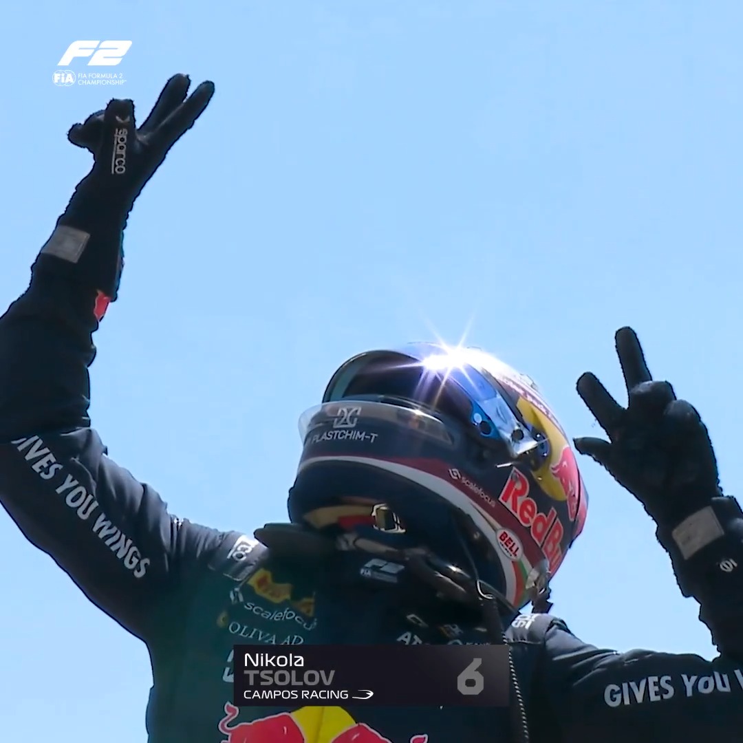 Came for the celebrations, stayed for the jump 😳 There ain't no parc fermé like a Nikola Tsolov parc fermé 🥳 #F2 #AustrianGP