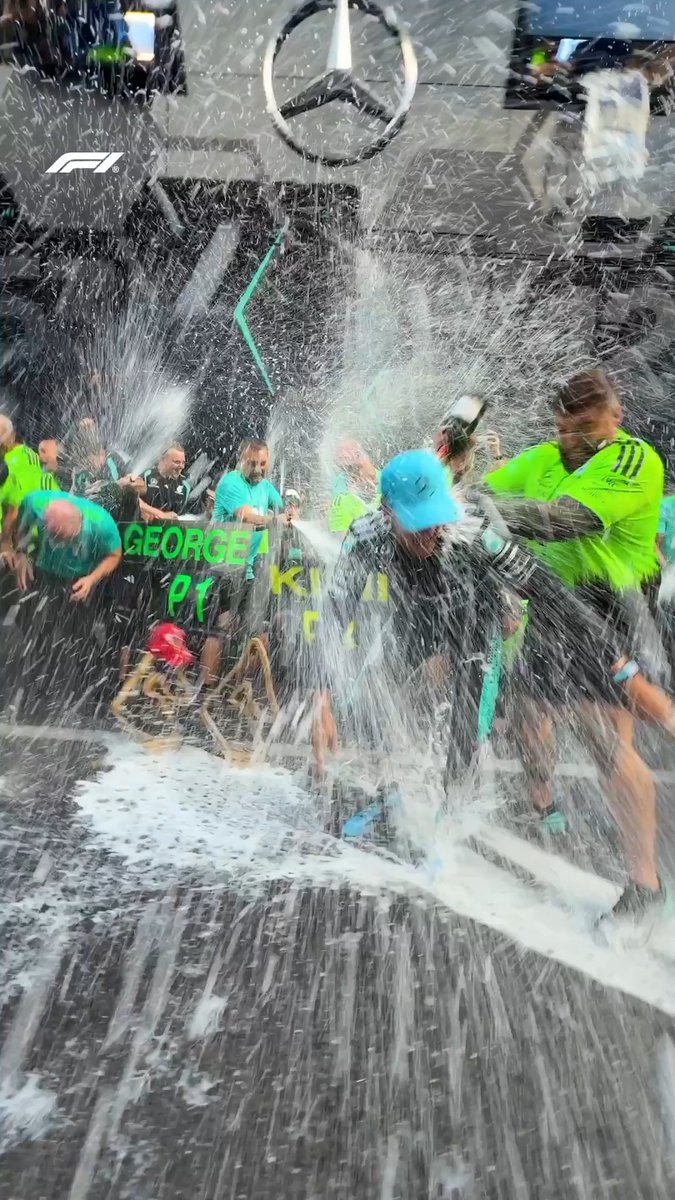 "My bottle went crazy" 🍾 That's one way to spray champagne, George 😜 #F1 #AustrianGP