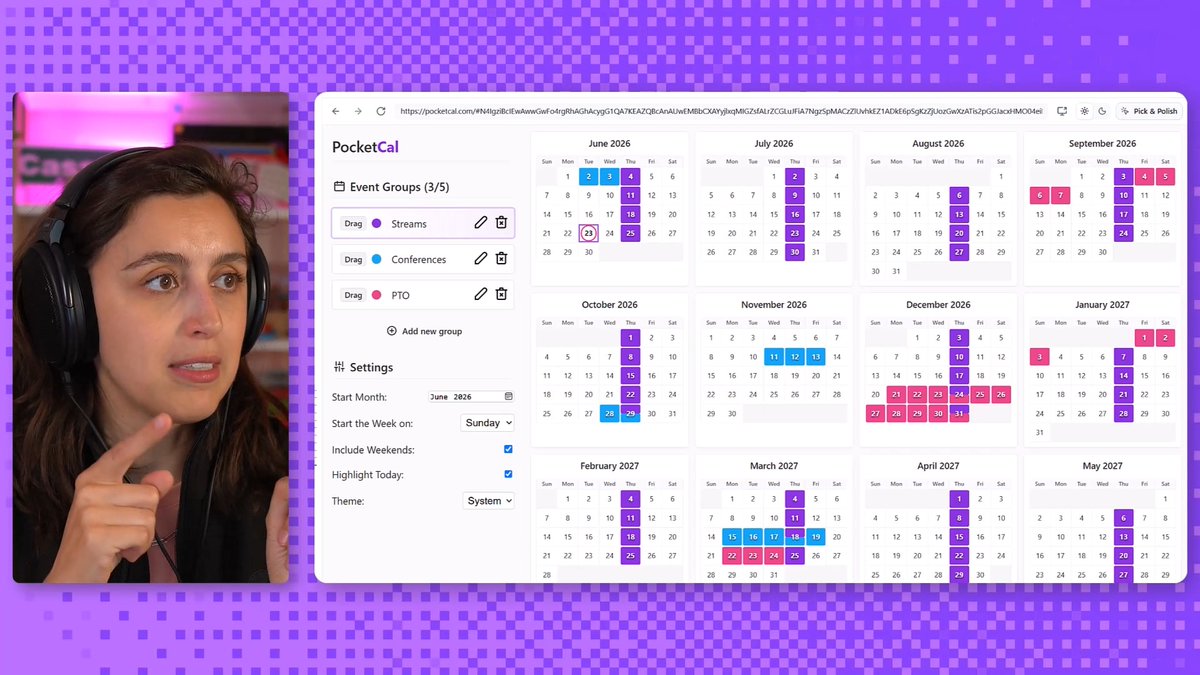 Using the /impeccable skill built into the GitHub Copilot app, Cassidy gave her PocketCal app a design refresh! ✨ Enable in Settings > Experimental to try it out.