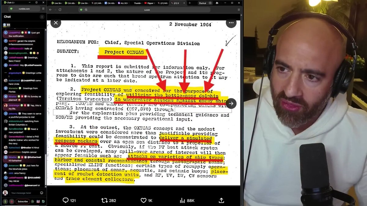 Okay I have just compressed my 6 hour stream on the CIA and the geopolitics of dolphins into a 3 hour version you can consume all in one place, here on 𝕏