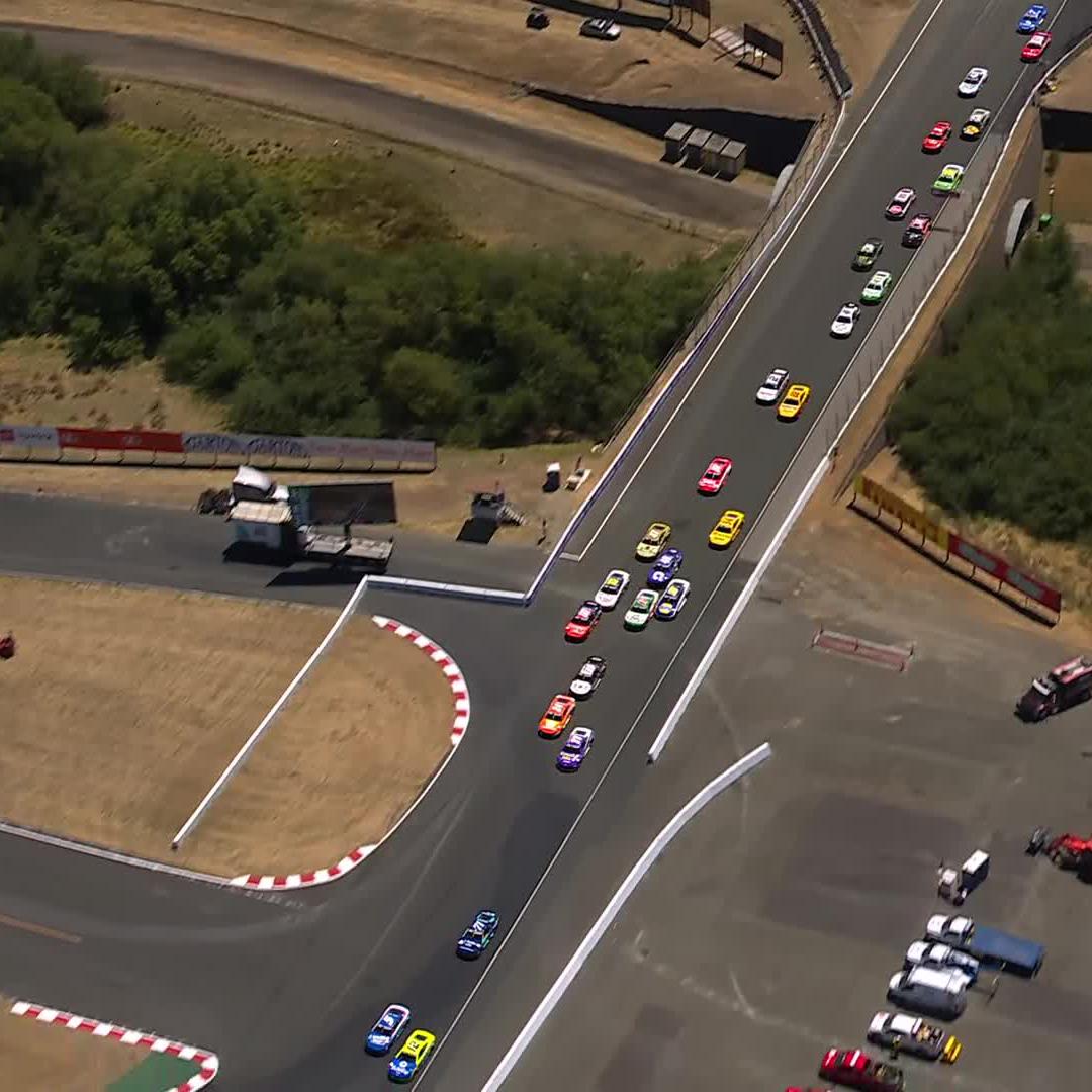 A costly spin for Denny Hamlin, who loses several positions in this incident.