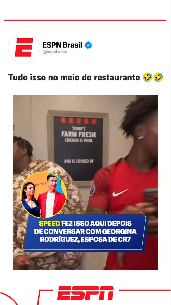 Speed sendo Speed. Caos completo após dar um simples 'oi' para a Georgina Rodríguez POR MENSAGEM... 🤣🤣🤣 🎥 @espnfc via @ishowspeed Assista à Copa do Mundo FIFA pela CazéTV, no #DisneyPlus, sem custo adicional #ESPN2026 #FIFAWorldCup #ViralESPN