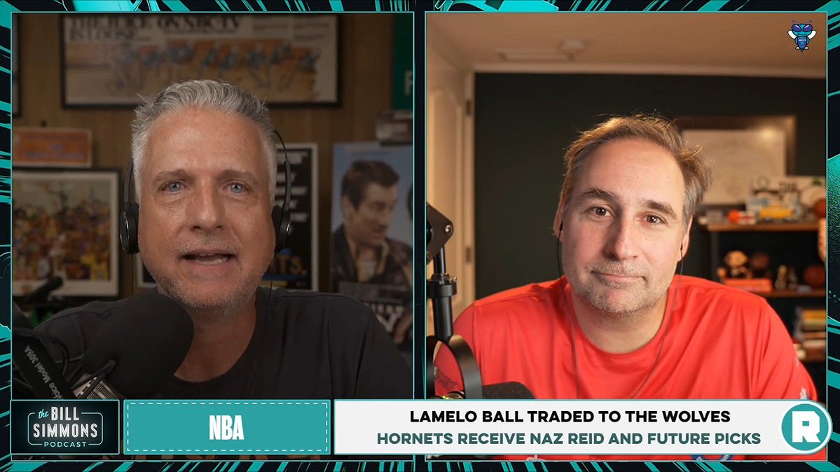 🎙️ Bill Simmons on the LaMelo Ball trade: "I'm at A- or A for Charlotte... I couldn't believe the trade for Minnesota. I f-cking hated it." "I get it on paper; LaMelo Ball would solve a lot of problems that you had with Anthony Edwards last year. There's one problem: He doesn't f-cking play. He's played two seasons of the last six. Last year, he played big minutes early, got hurt, came back. I watched a ton of Charlotte last year. They were using him like a race car on Sundays, just driving him slowly around the block. He averaged 27.5 MPG from mid-November on. They were really, really careful about not getting him hurt again, almost like they knew they were gonna trade him this summer." "He's the least durable good guard of the last 25 years: Six seasons, 9,400 minutes, zero playoff games, which puts him on this crazy list of guys who have averaged 20 PPG in their first six seasons but have played less than 10,000 minutes. And it's basically just him, Ja Morant and Zion (Williamson)? That's it? He's not reliable! I think he has metal in his ankle. This is not like, 'Oh, Steph Curry had ankle injuries, too'... LaMelo's injuries are WAY worse than Steph Curry's were." 🎙️ Zach Lowe: "I think when you combine this trade with the (Miles) Bridges trade that happened today, Charlotte has come out looking awesome... great work by the Hornets who continue to just kill it under their new regime." (📹