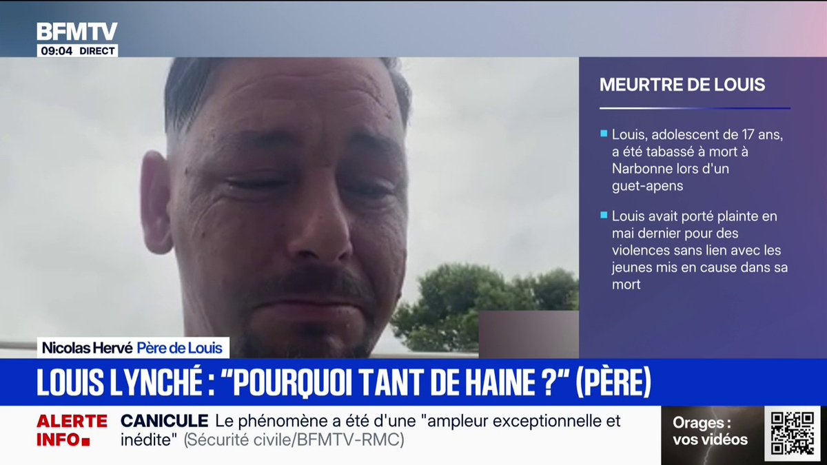 Lynchage à mort de Louis à Narbonne: "Mon fils était vraiment un bon garçon, je ne comprends pas pourquoi tant de haine", confie Nicolas Hervé