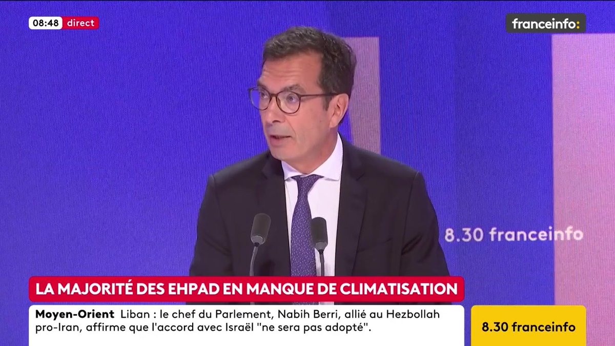🔴 La majorité des EHPAD en manque de climatisation ➡️ "On a proposé aux départements un plan sur 10 ans qui permettra peut-être un rattrapage. Donc 100 millions d'euros qui vont être engagés [...] très vite sur les situations les plus nécessaires", dit Jean-Pierre Farandou