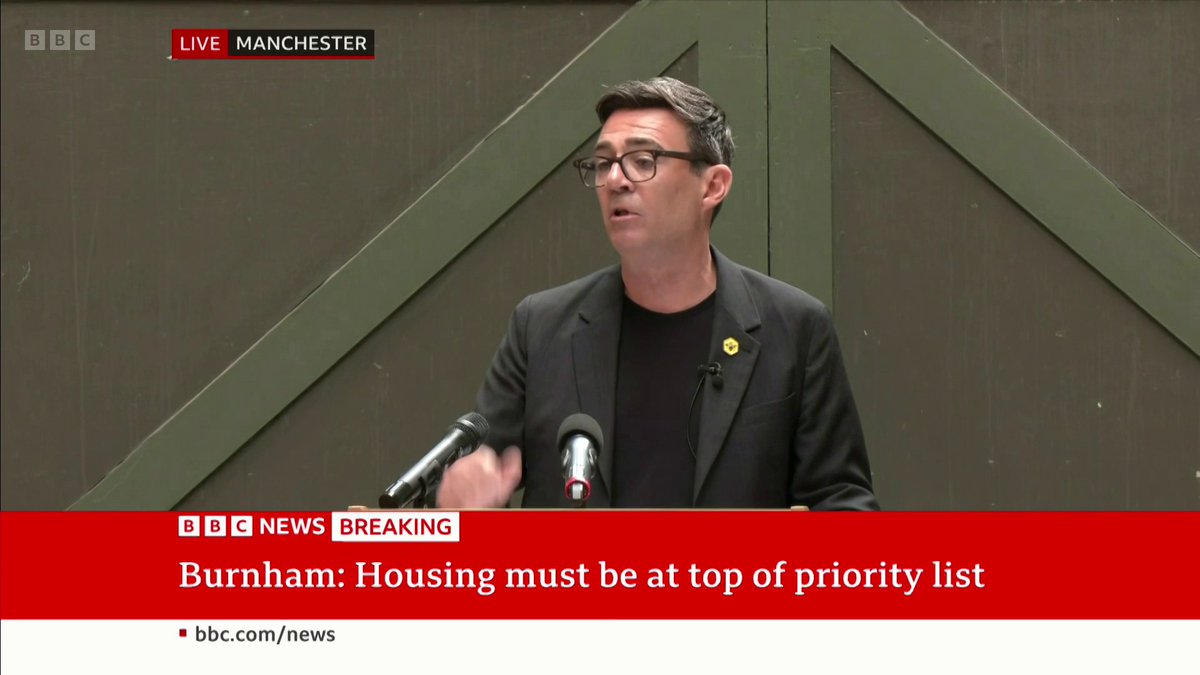 Andy Burnham says he has a "10-year mission to raise people's living standards" and will "seek to give Britain some breathing space" "Imagine good growth in every postcode and hope in every heart," he adds Follow live: