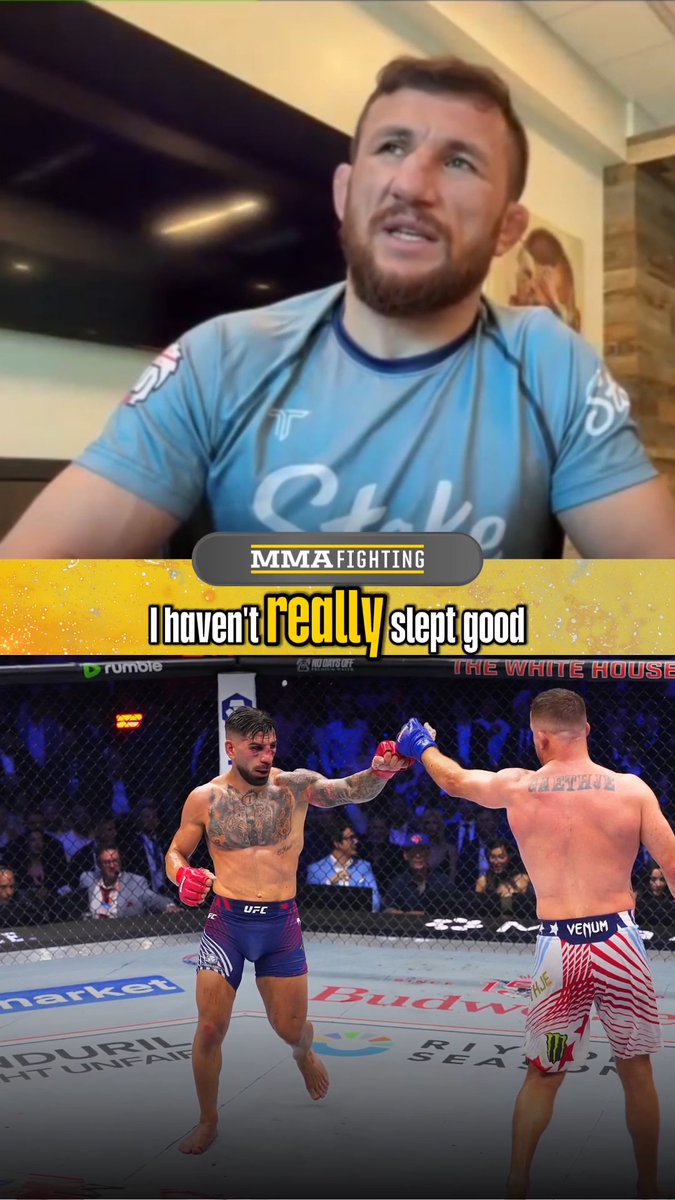 Merab Dvalishvili admits he hasn't been sleeping well since Ilia Topuria's loss to Justin Gaethje: "It was really heartbreaking. Since that, I was very stressed. I’ve been checking online all day [on] comments, it keeps going, especially in my country." (🎥 Damon Martin)